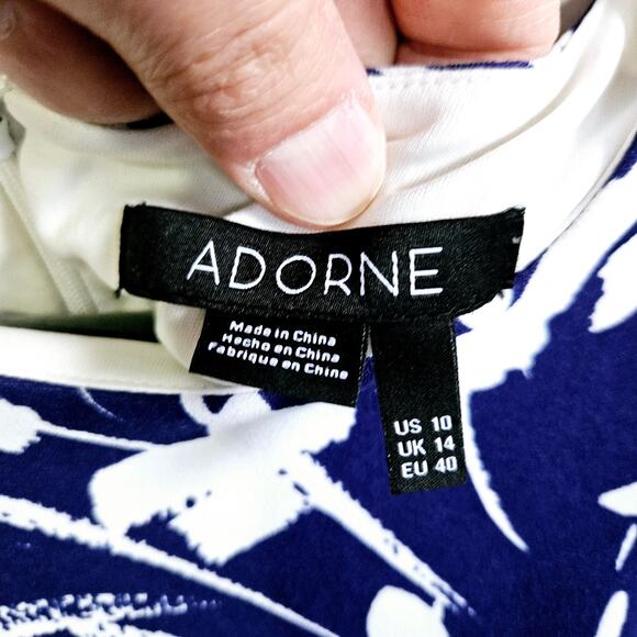 Adorne Women's Size 10 Cap Sleeve Shift Dress Blue White Floral Spring Midi - Picture 5 of 6